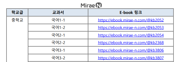 미래엔 교과서 pdf 링크 화면